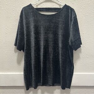 Fourteenth Place Textured Velvet Cutout Back Blouse XL Black/Grey